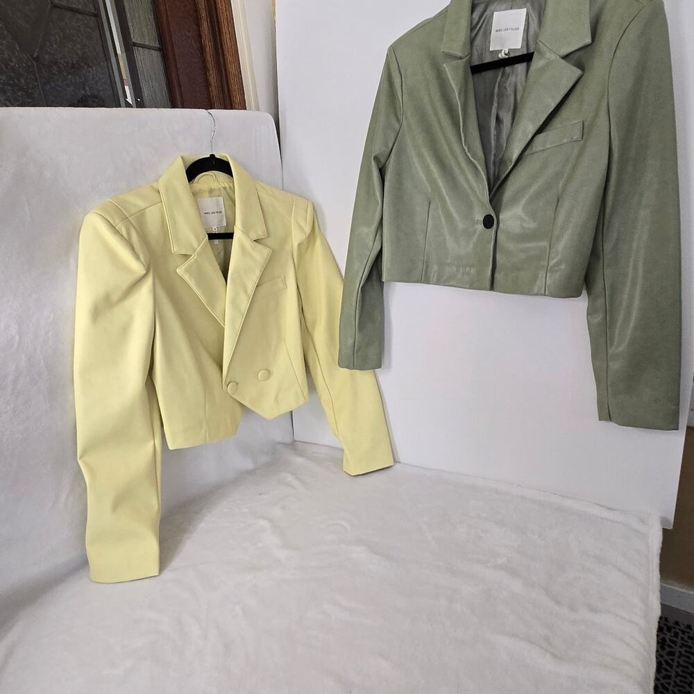Avec Les Filles Cropped Jacket Set of 2 Yellow & Olive Green Women's Size M